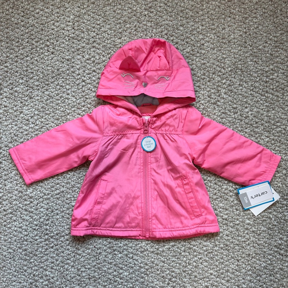 Carter's Pink Cat Ears Hooded Raincoat Jacket Baby Girl Size 12 Months